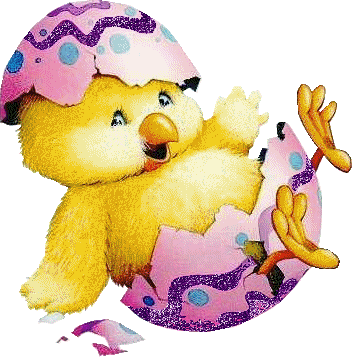 Gif animé avec un œuf de Pâques décoré nouvellement éclos et un poussin de Pâques, symbole de renaissance et de nouvelle vie comme signification de la Sainte Pâques. 