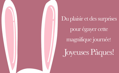 Carte de voeux image avec phrase Joyeuses Pâques et lapin de Pâques en arrière-plan